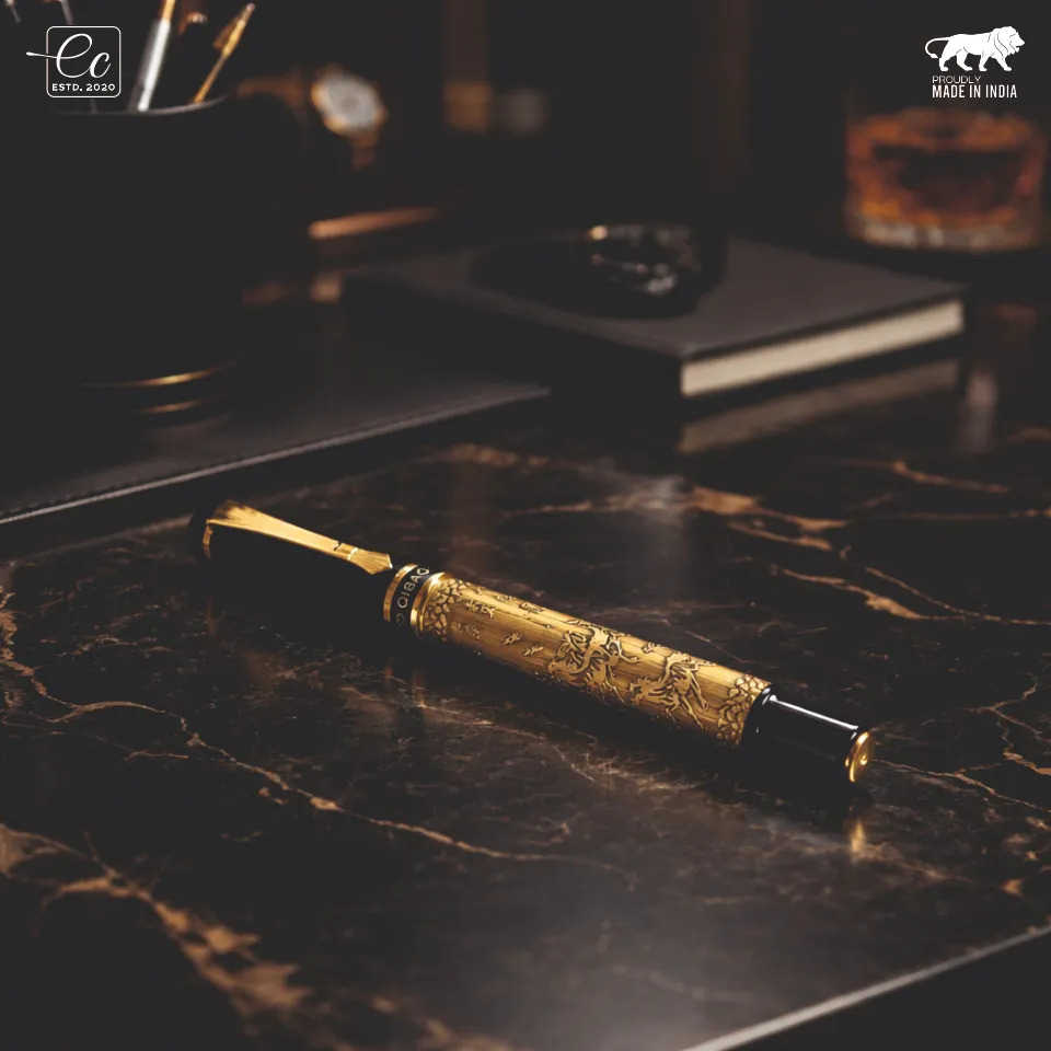 Premium Horse Engraved Metal Pen – Black & Gold Finish